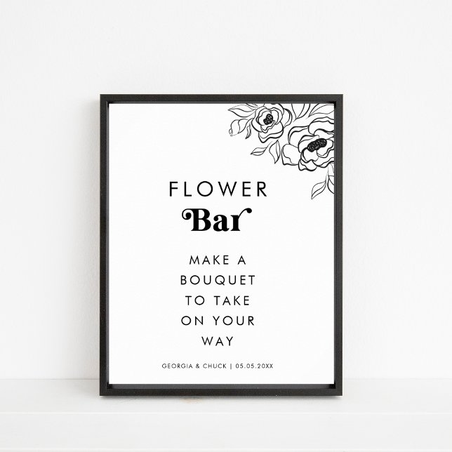 Retro Script Heart Bloom Flower Bar Wedding Sign (Creator Uploaded)
