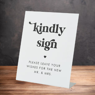 Retro Script Heart Kindly Sign Guest Book Wedding