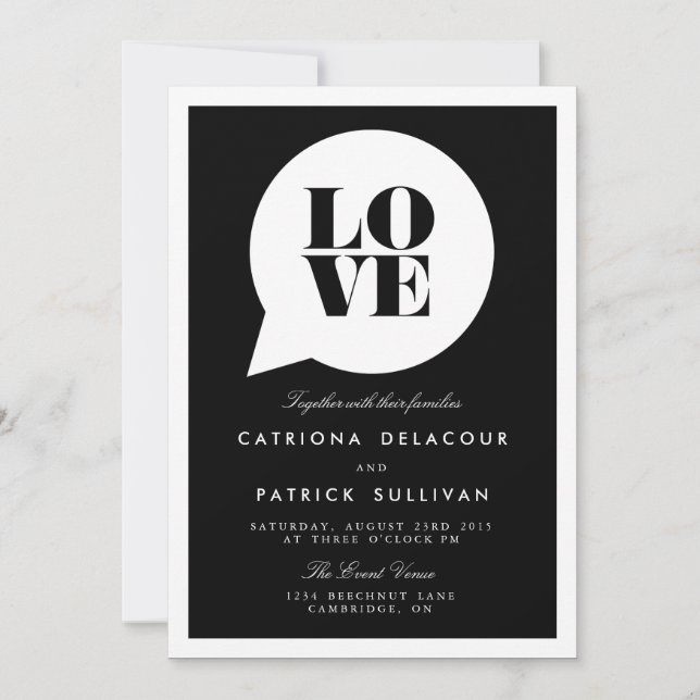 RETRO SCRIPT LOVE SPEECH BUBBLE WEDDING INVITATION (Front)