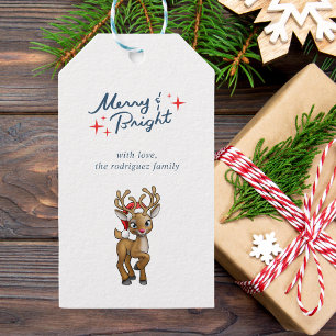 Retro Script Merry & Bright Christmas Reindeer  Gift Tags