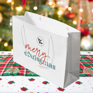 Retro Script Merry Christmas Custom Company Logo Large Gift Bag