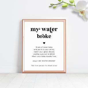 Retro Script My Water Broke Baby Shower Game Sign