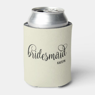 Retro Script Natural and Black Bridesmaid Can Cooler
