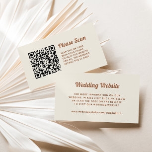 Retro Script   Neutral Wedding Website QR Code Enclosure Card