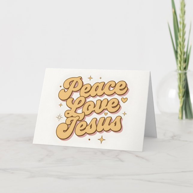 Retro Script Peace Love Jesus Christmas Holiday Card (Front)
