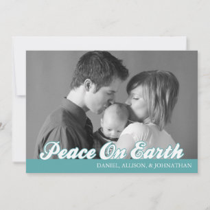 Retro Script Peace On Earth Christmas Card (Aqua)