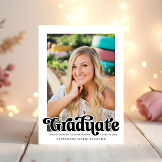 Retro Script Photo Graduation Announcement