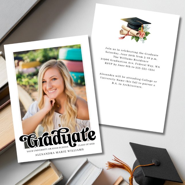 Retro Script Photo Graduation Party Invitation (Retro Script Photo Graduation Party Invitation
)