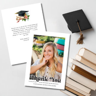 Retro Script Photo Graduation Thank You Card