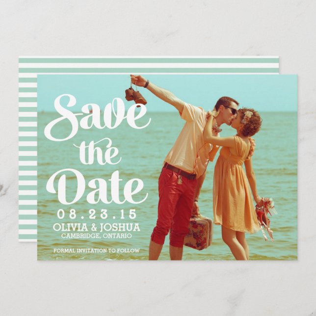 Retro Script Photo Save the Date Announcement (Front/Back)