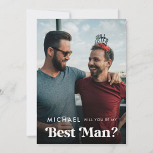 Retro Script Photo Will You Be My Best Man Simple Announcement