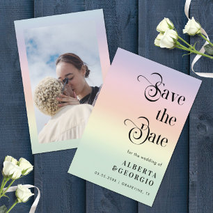 Retro Script Rainbow LGBTQ Photo Gay Pride Wedding Save The Date