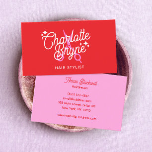 Retro Script Red Hairdresser Scissors Business Card