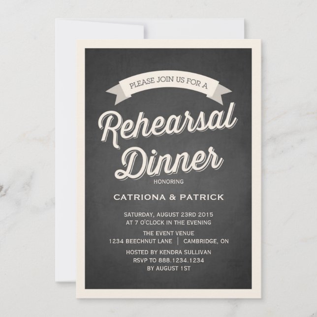 Retro Script Rustic Rehearsal Dinner Invitation (Front)