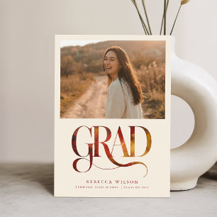 Retro Script Simple Grad Photo Graduation Postcard