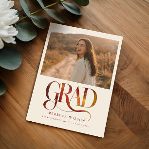 Retro Script Simple Photo Graduation Announcement Postcard