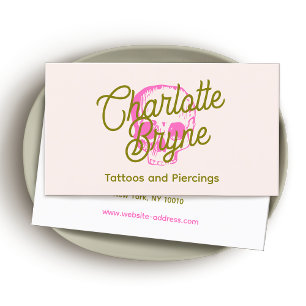 Retro  Script Tattoo Artist Pink Skull Business Card