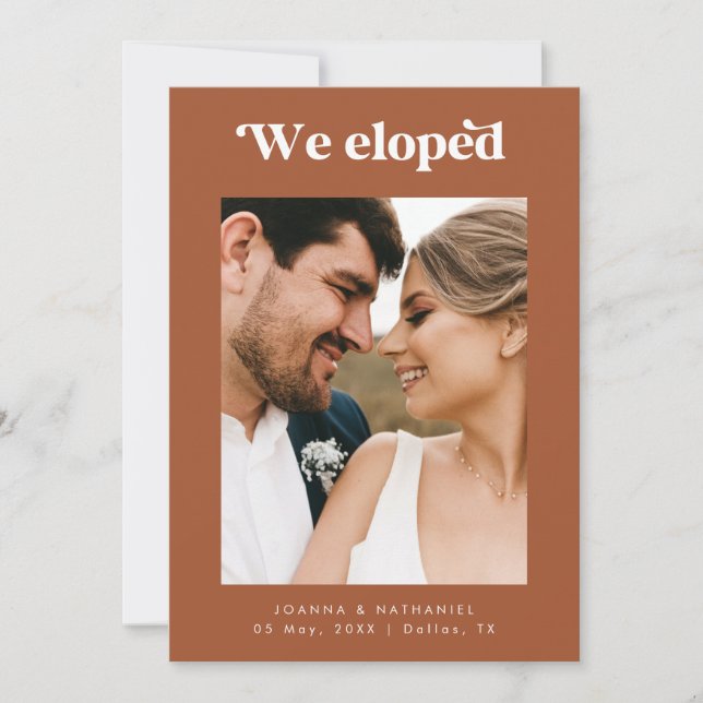 Retro Script Terracotta Elopement Announcement (Front)