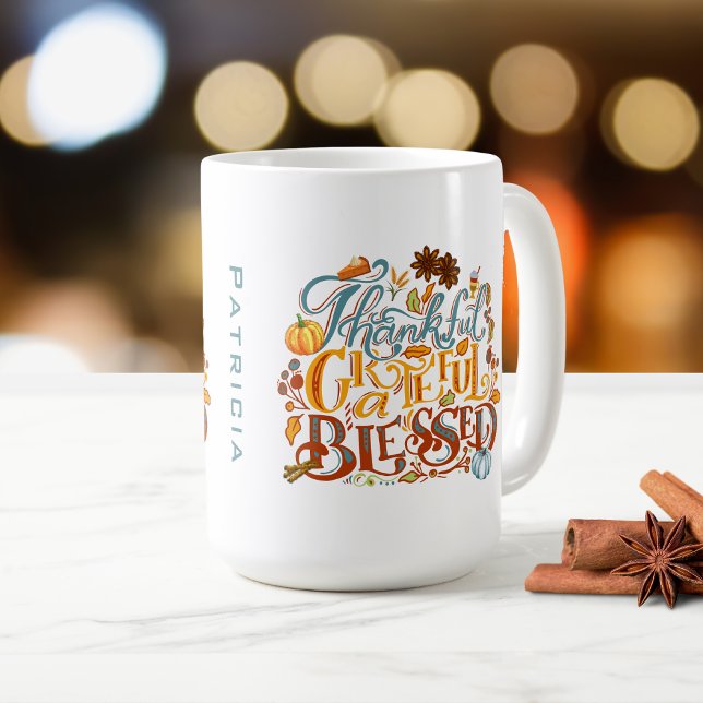 Retro Script Thankful Grateful Blessed Monogram  Coffee Mug (Creator Uploaded)