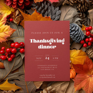 Retro script Thanksgiving dinner Invitation