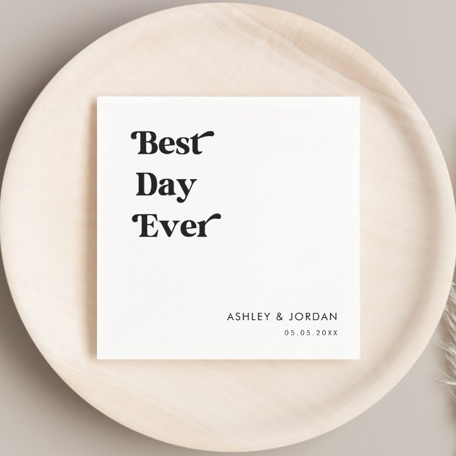 Retro Script Typography Best Day Ever Wedding Napkin (Creator Uploaded)