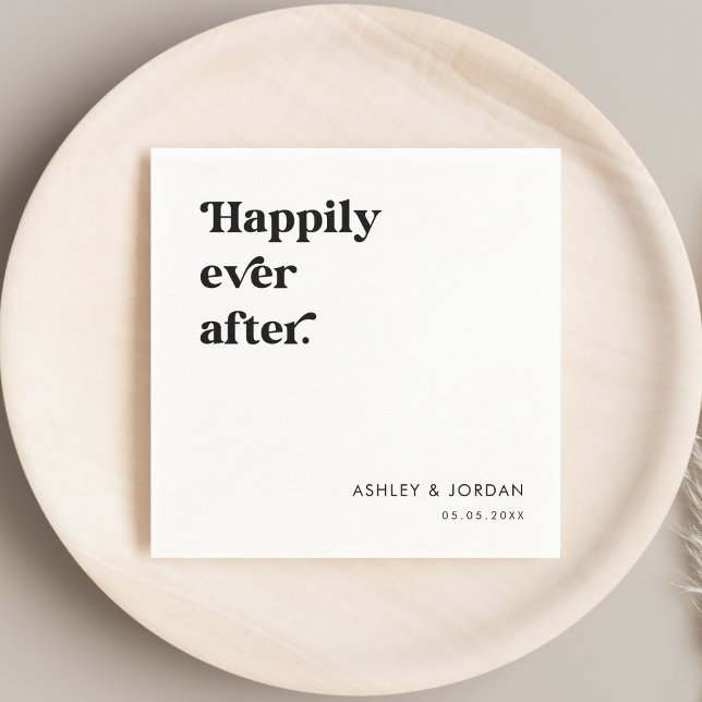 Retro Script Typography Happily Ever After Party Napkin (Creator Uploaded)