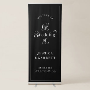Retro Script Typography Wedding Welcome Black Retractable Banner