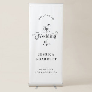 Retro Script Typography Wedding Welcome White Retractable Banner