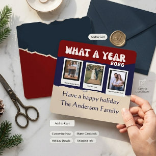 Retro Script What A Year Photo Collage  Holiday Card