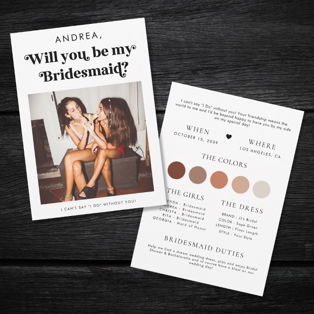 Retro Script Will You Be My Bridesmaid Proposal Invitation (Creator Uploaded)