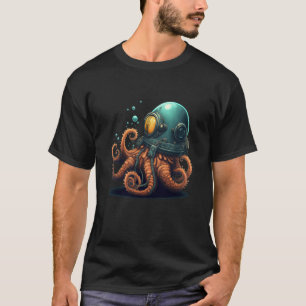 Retro Scuba Diver Weird Octopus Design Octopus Hel T-Shirt