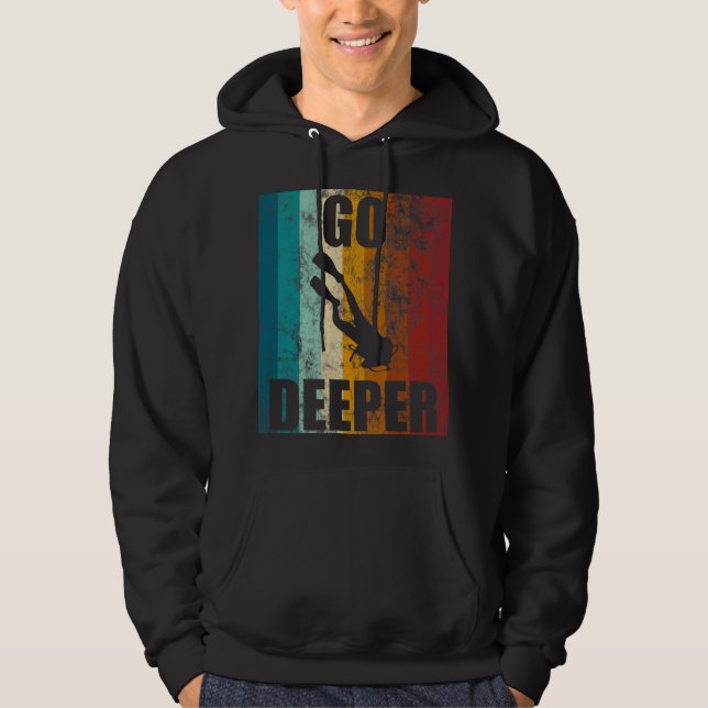 Retro Scuba Diving Go Deeper Diver Ocean Adventure Hoodie (Front)