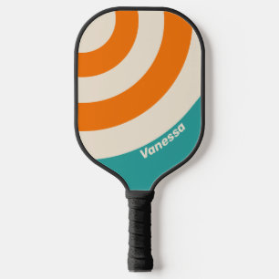 Retro Sea Breeze Vibe Circle Stripe with Name Pickleball Paddle
