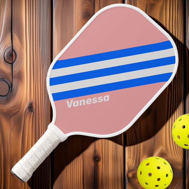Retro Sea Kiss Stripes with Name Pickleball Paddle (Creator Uploaded)