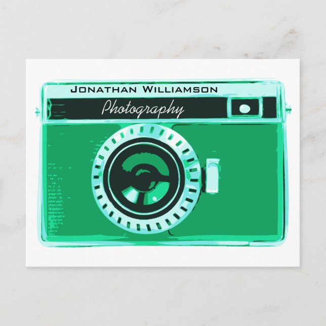 Retro Seafoam Green Camera Photography Business Postcard (Front)