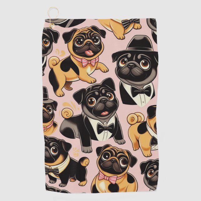 Retro Seamless Cute Pug Golf Towel (Front)