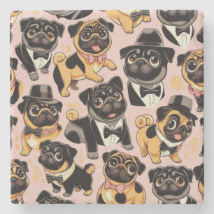 Retro Seamless Cute Pug Stone Coaster