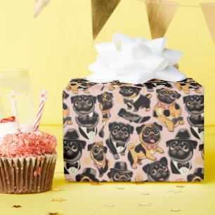 Retro Seamless Cute Pug Wrapping Paper