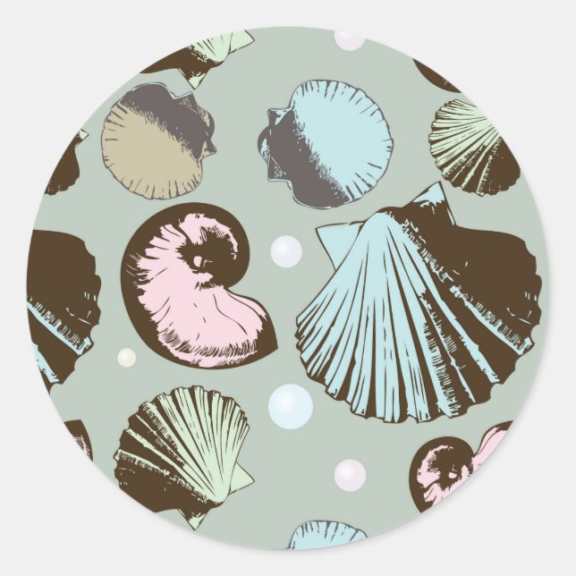Retro Seashell Pattern Classic Round Sticker (Front)