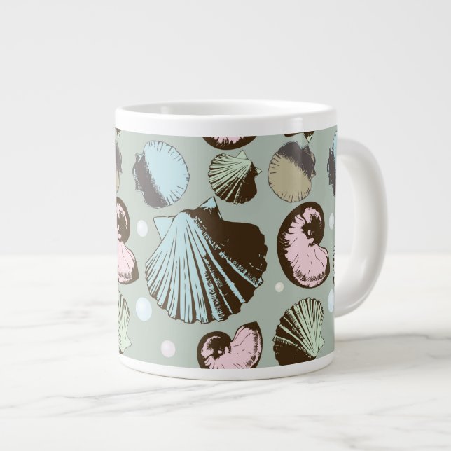 Retro Seashell Pattern Large Coffee Mug (Front Right)