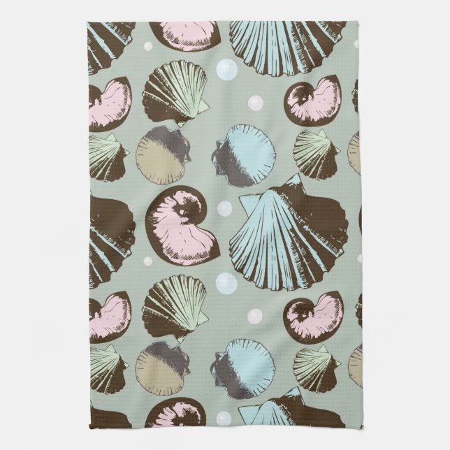 Retro Seashell Pattern Tea Towel (Vertical)