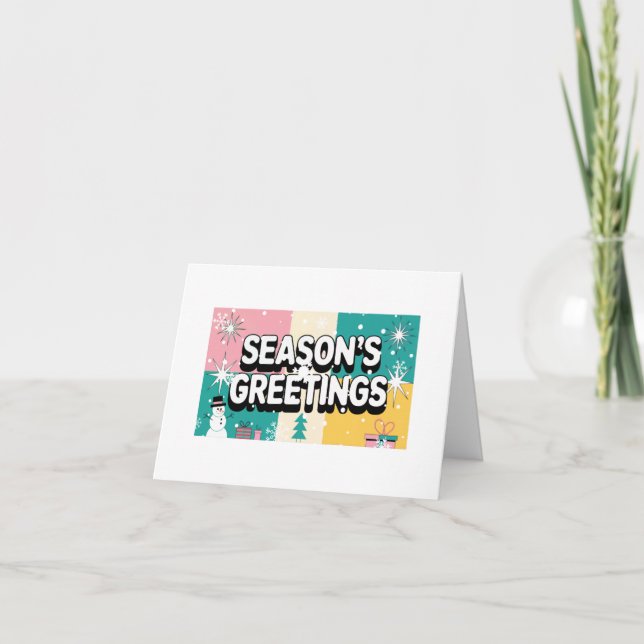 Retro Seasons Greetings Snowman and Gift card (Front)