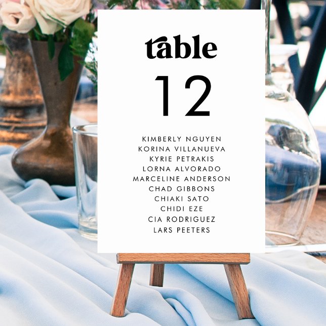 Retro Seating Chart Guest Names Minimalist Wedding Table Number (Creator Uploaded)