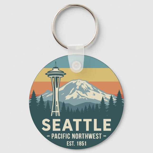 Retro Seattle Pacific Northwest Mt. Rainier Key Ring (Front)