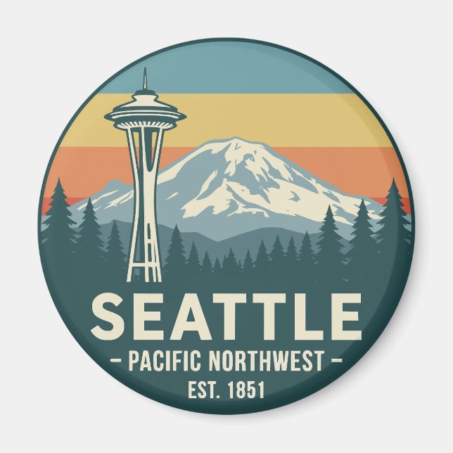 Retro Seattle Pacific Northwest Mt. Rainier Magnet (Front)