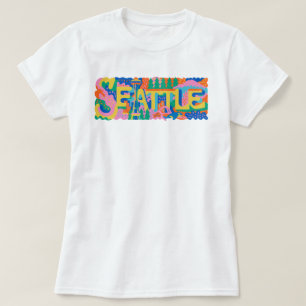 Retro Seattle Space Needle Mount Rainier Orca Whal T-Shirt