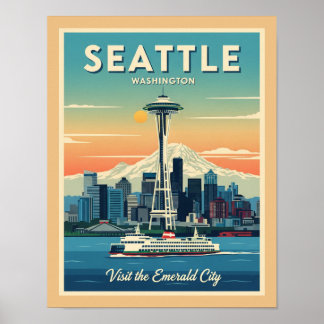Retro Seattle Washington Space Needle Poster