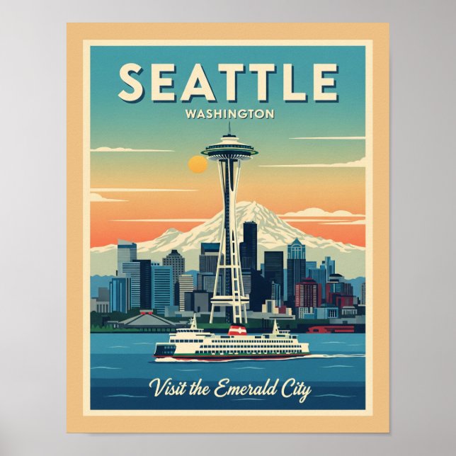 Retro Seattle Washington Space Needle Poster (Front)
