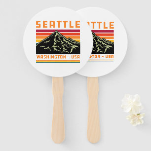 Retro Seattle Washington State Souvenir Mountain Hand Fan