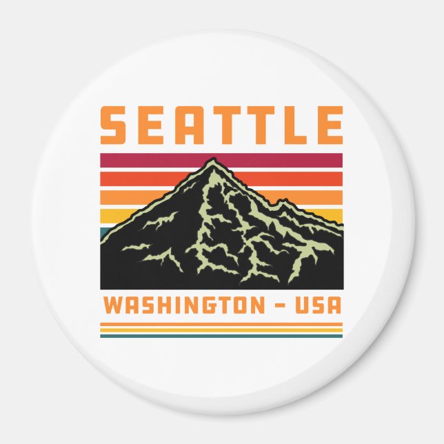 Retro Seattle Washington State Souvenir Mountain Magnet (Front)